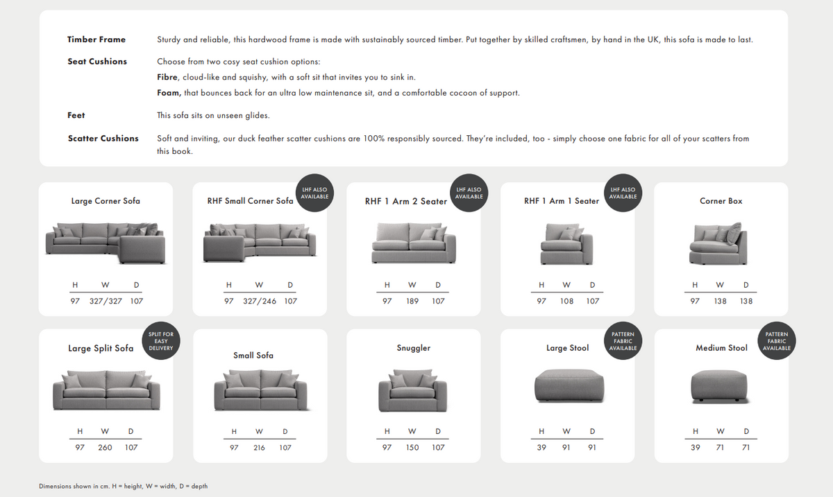 Andorra deep seated sofa custom made by whitemeadow FREE scatters