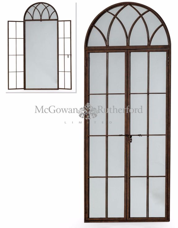 Antiqued Iron Tall XL 170 cm Arch Window garden with open doors iron Metal Mirror