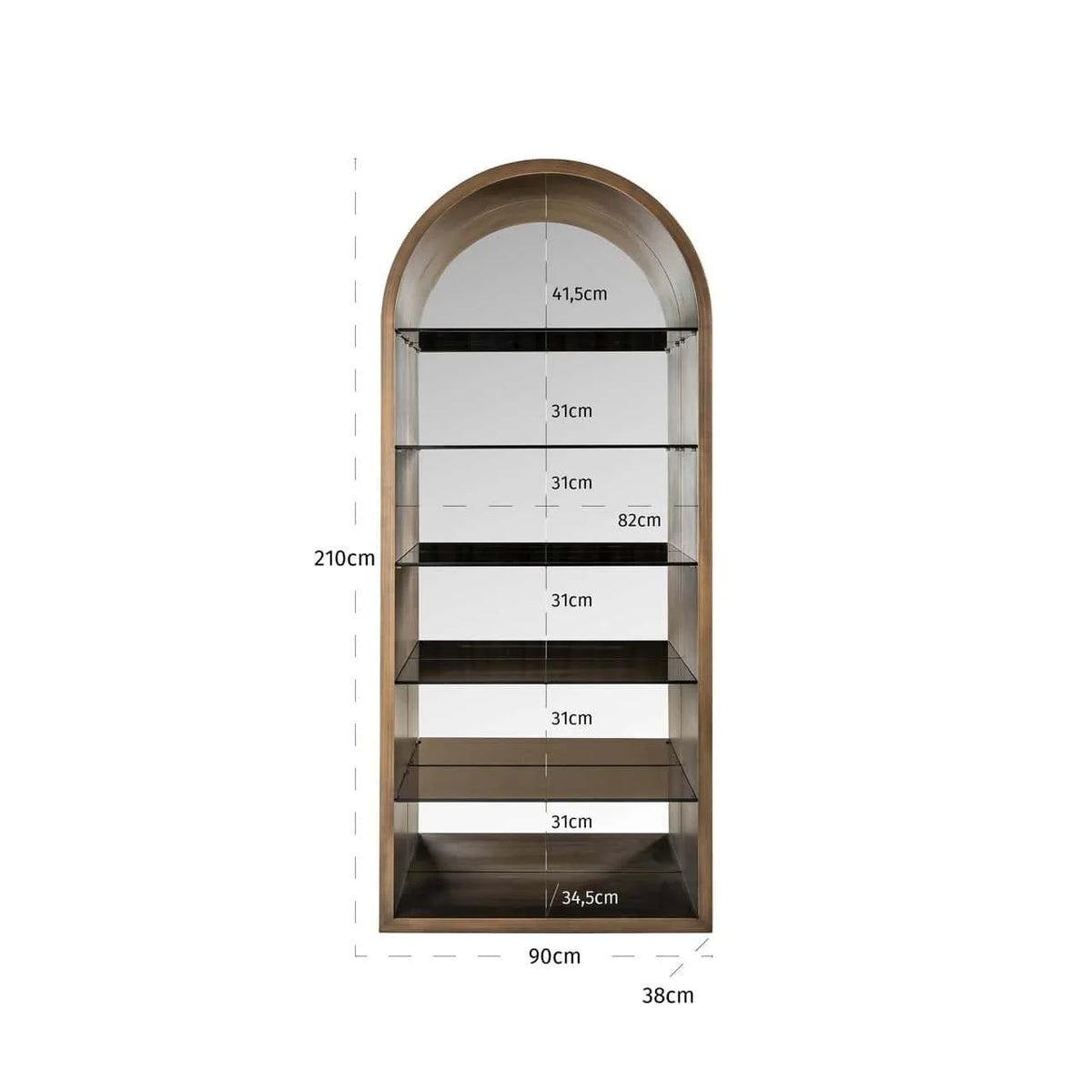 Arched display cabinet Bowie brushed gold