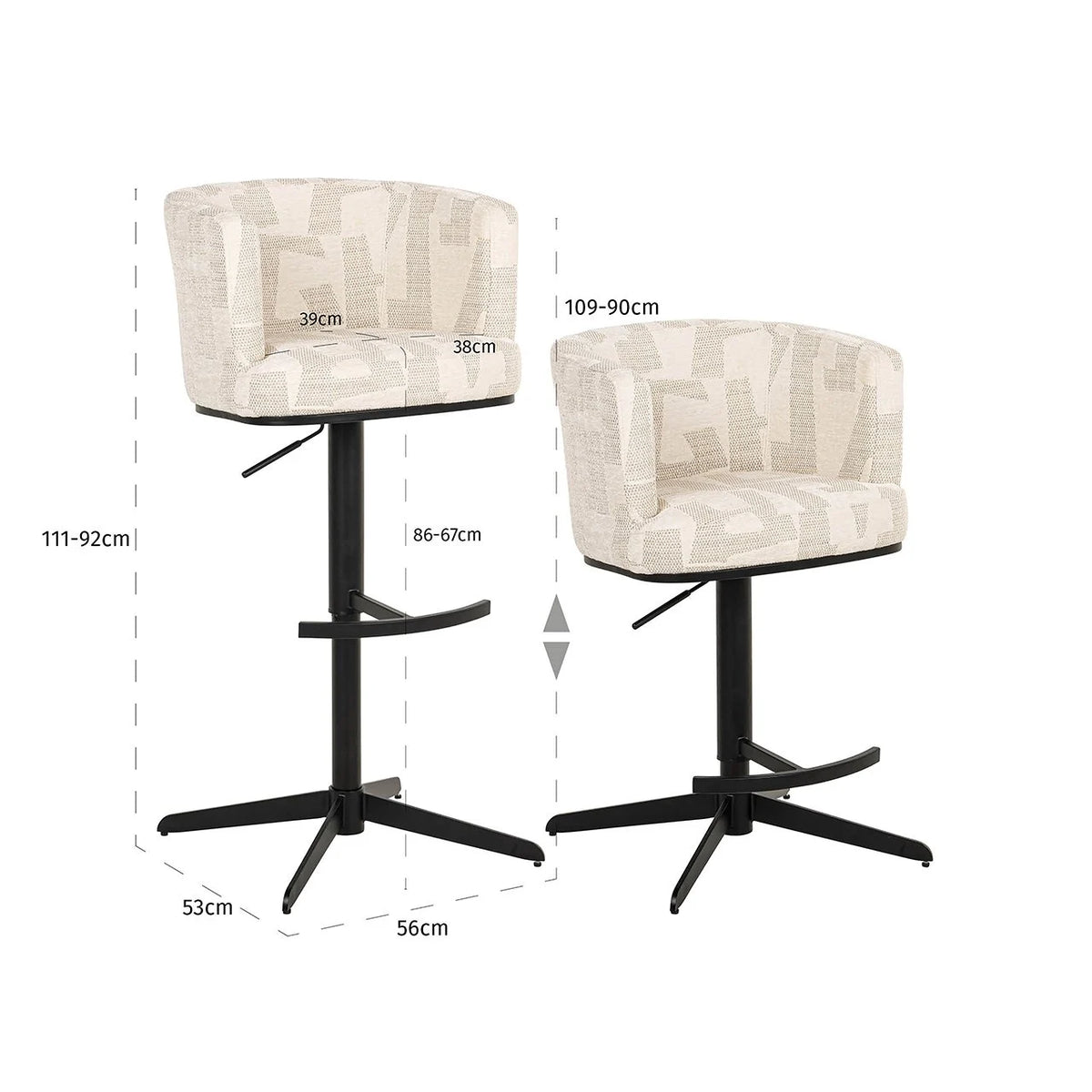 Bar and counter stool Carol beige graffic