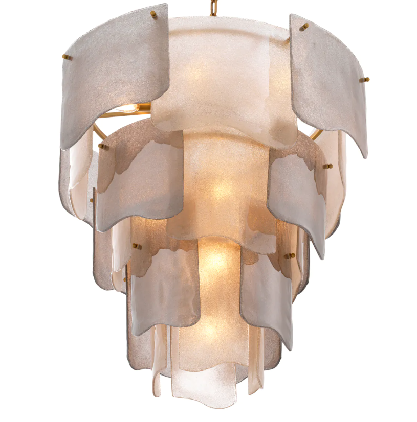 Chandelier Asinara L Antique brass finish w smoke  glass  by Eichholtz