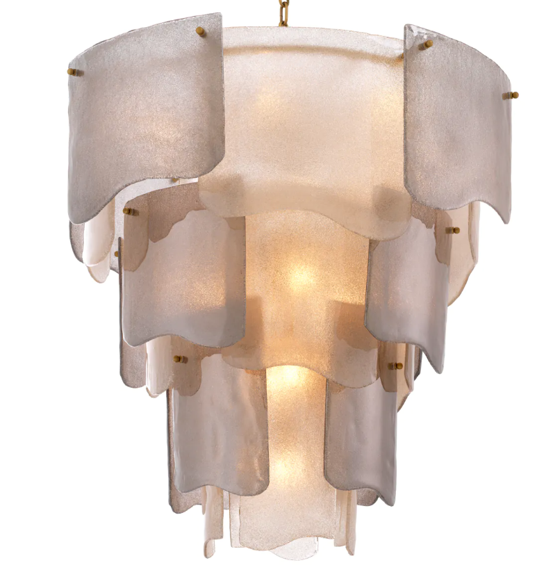 Chandelier Asinara L Antique brass finish w smoke  glass  by Eichholtz