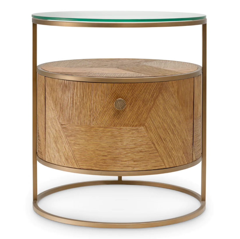 Nightstand Velutto  carved oak veneer with  brushed brass finish by Eichholtz