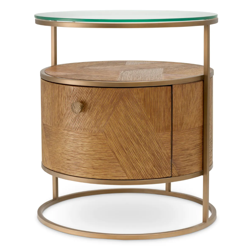 Nightstand Velutto  carved oak veneer with  brushed brass finish by Eichholtz