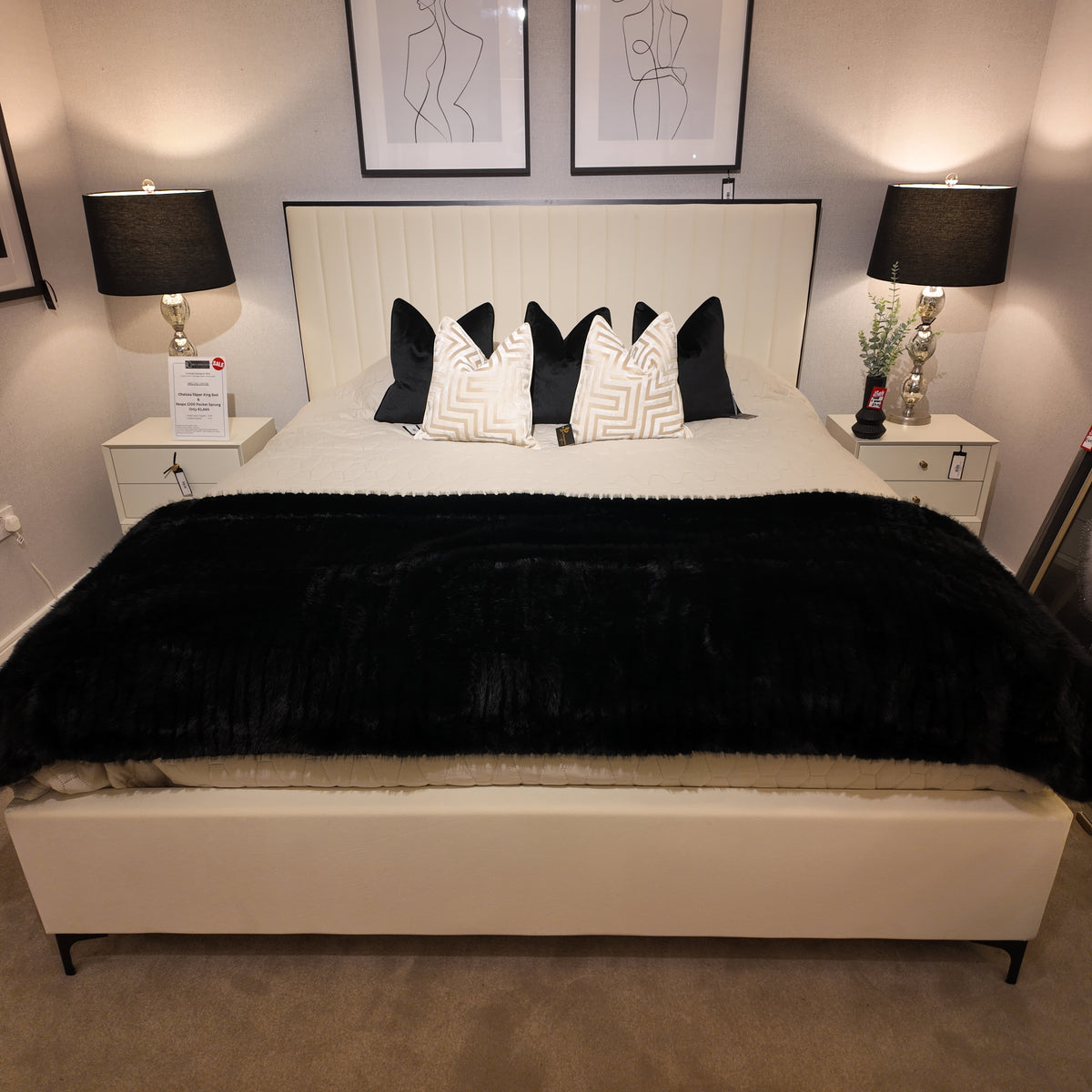 Chelsea designer bed in cream with black trim