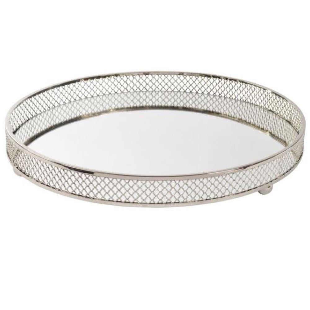 Clarins extra Large Round Nickel Plated Mirror Tray reduced less than half price ex showroom