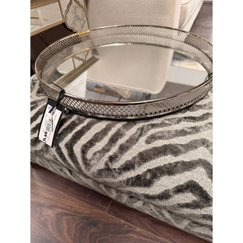 Clarins extra Large Round Nickel Plated Mirror Tray reduced less than half price ex showroom