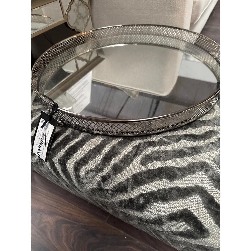 Clarins extra Large Round Nickel Plated Mirror Tray reduced less than half price ex showroom