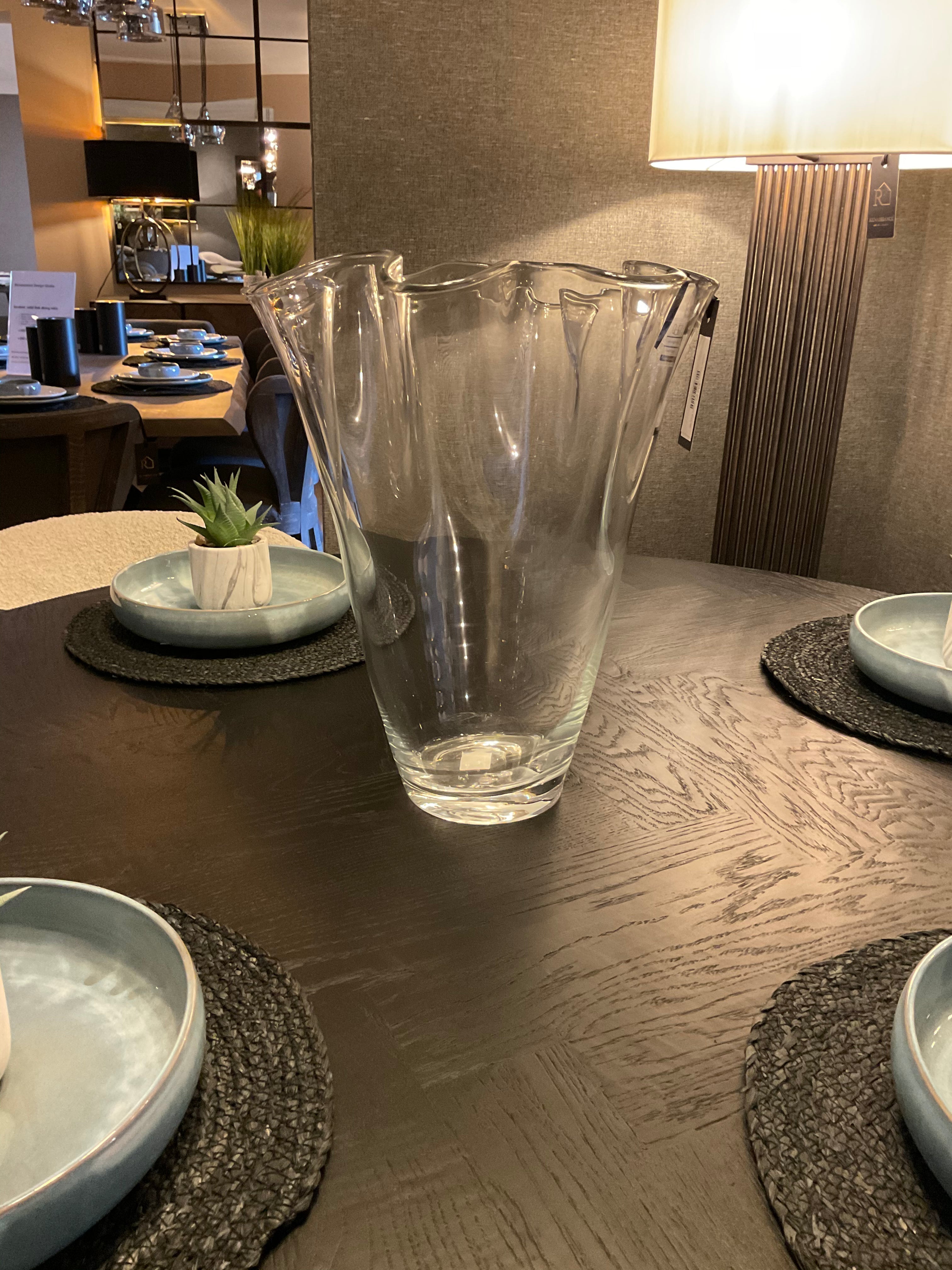 Clear Glass Wavy Top Vase