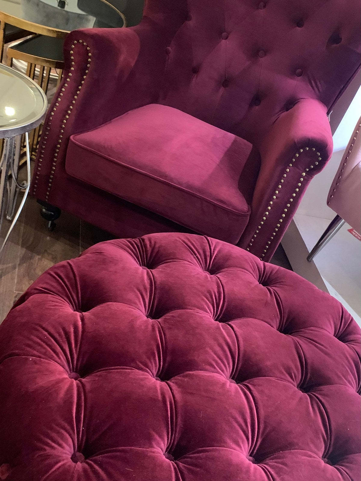 Darby Round footstools large velvet