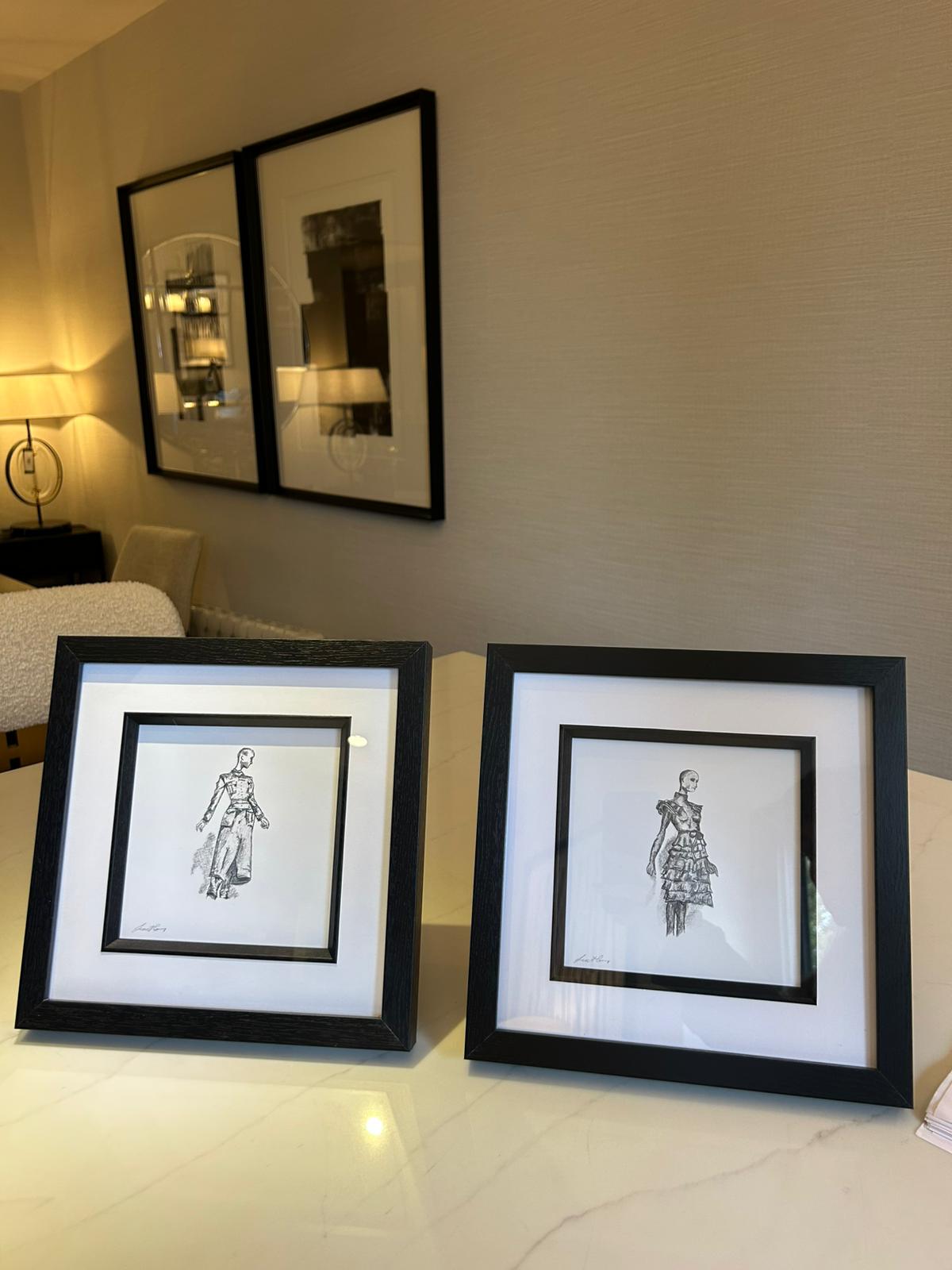 Detailed Sketched Artwork in Wooden Frames by Federico Minieri - Maura Marras