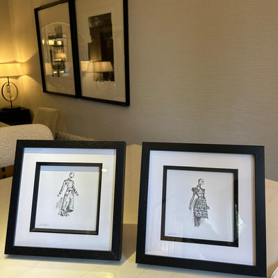 Detailed Sketched Artwork in Wooden Frames by Federico Minieri - Maura Marras