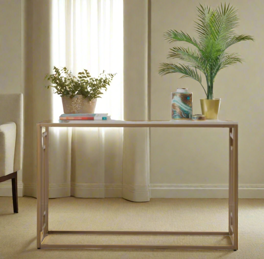Dillon D Console Table – Gold & Cream Marble Look - Reduced collect or pay postage