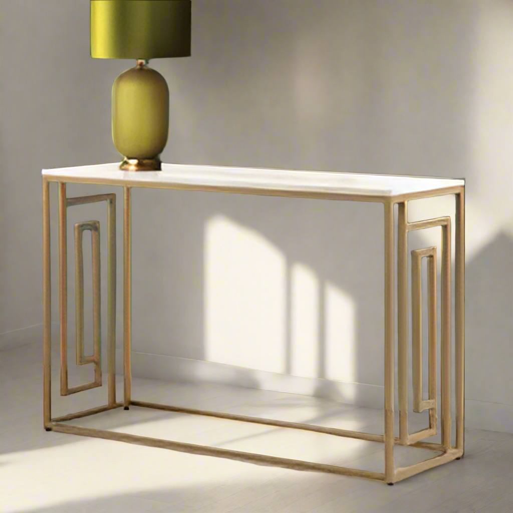 Dillon D Console Table – Gold & Cream Marble Look - Reduced collect or pay postage