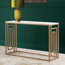Dillon D Console Table – Gold & Cream Marble Look - Reduced collect or pay postage
