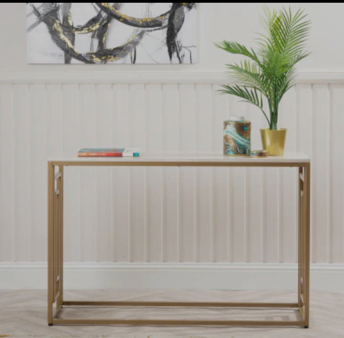 Dillon D Console Table – Gold & Cream Marble Look - Reduced collect or pay postage