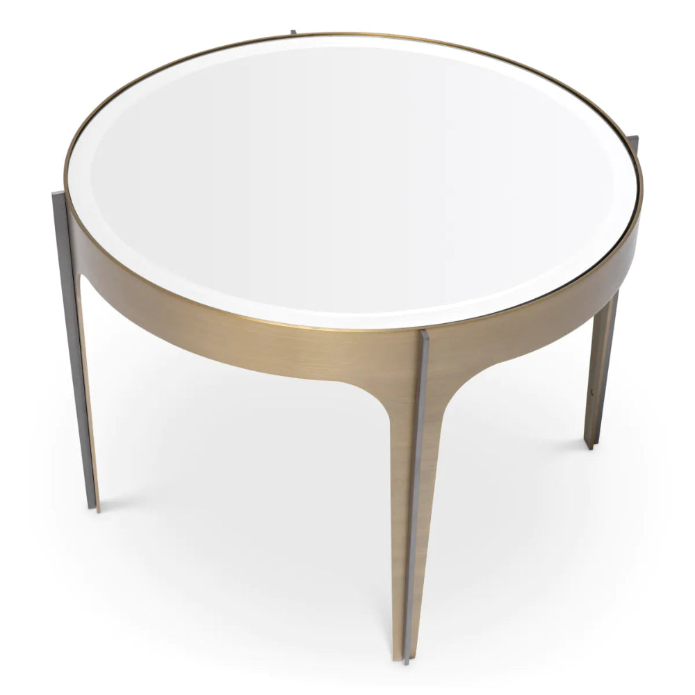 Eichholtz Artemisa Round Side Table Dark Bronze With Beveled Mirror Glass