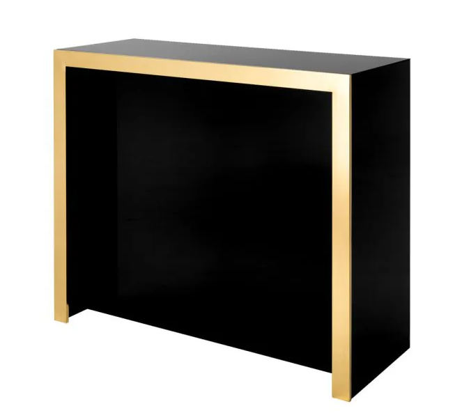 Eichholtz Grimaldi Bar Gold Finish Black Glass With 20 Bottle Wine Rack