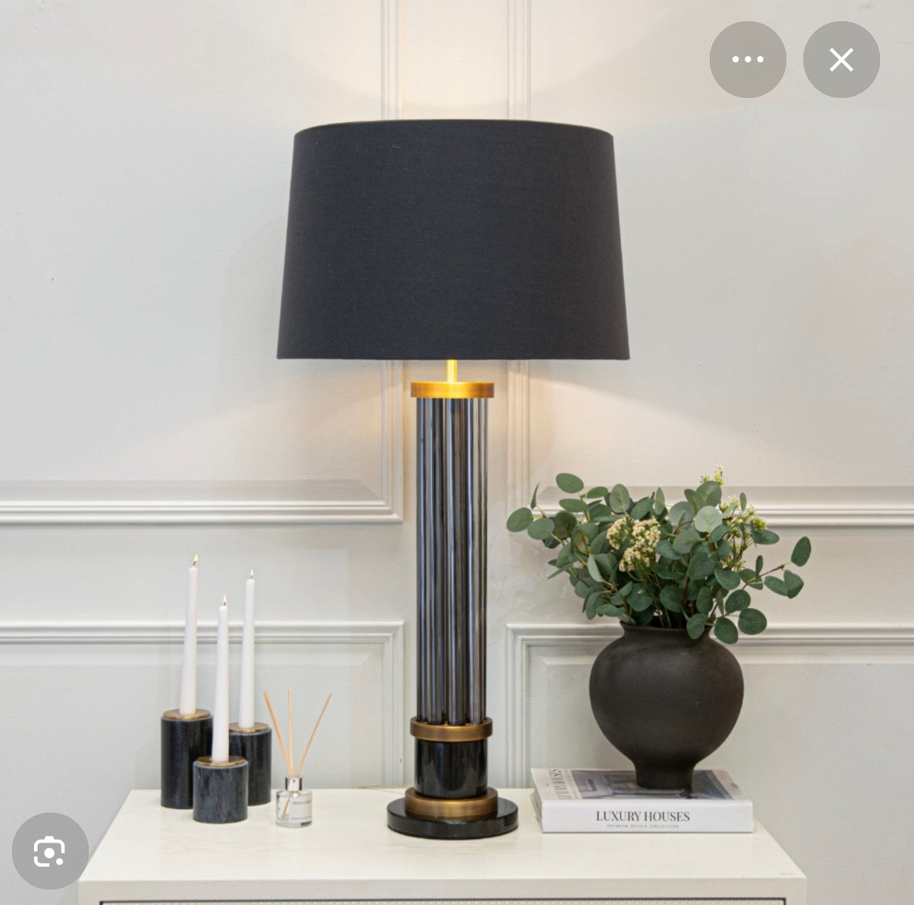 Black Bandit  tall table lamp complete with shade with gold lining  93 cm . by Rv ASTLEY