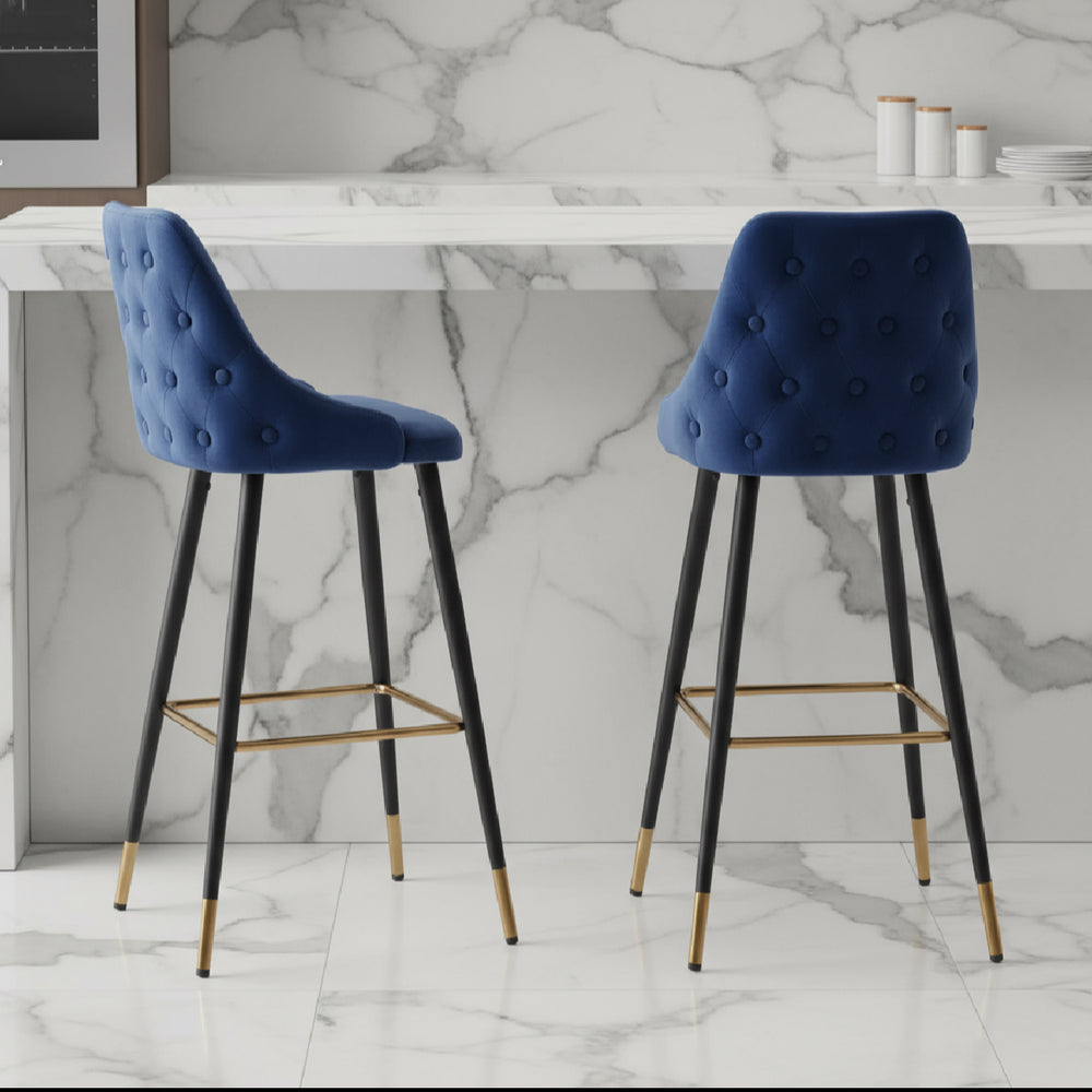 Avanza  bar stool with gold cap  in grey and navy .Now up to 50% off  in our outlet store !  T&C apply.