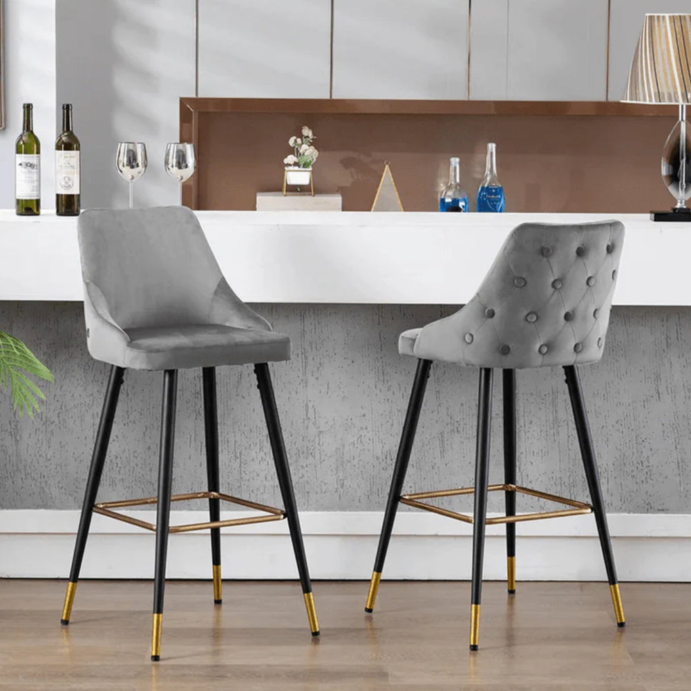 Avanza  bar stool with gold cap  in grey and navy .Now up to 50% off  in our outlet store !  T&C apply.