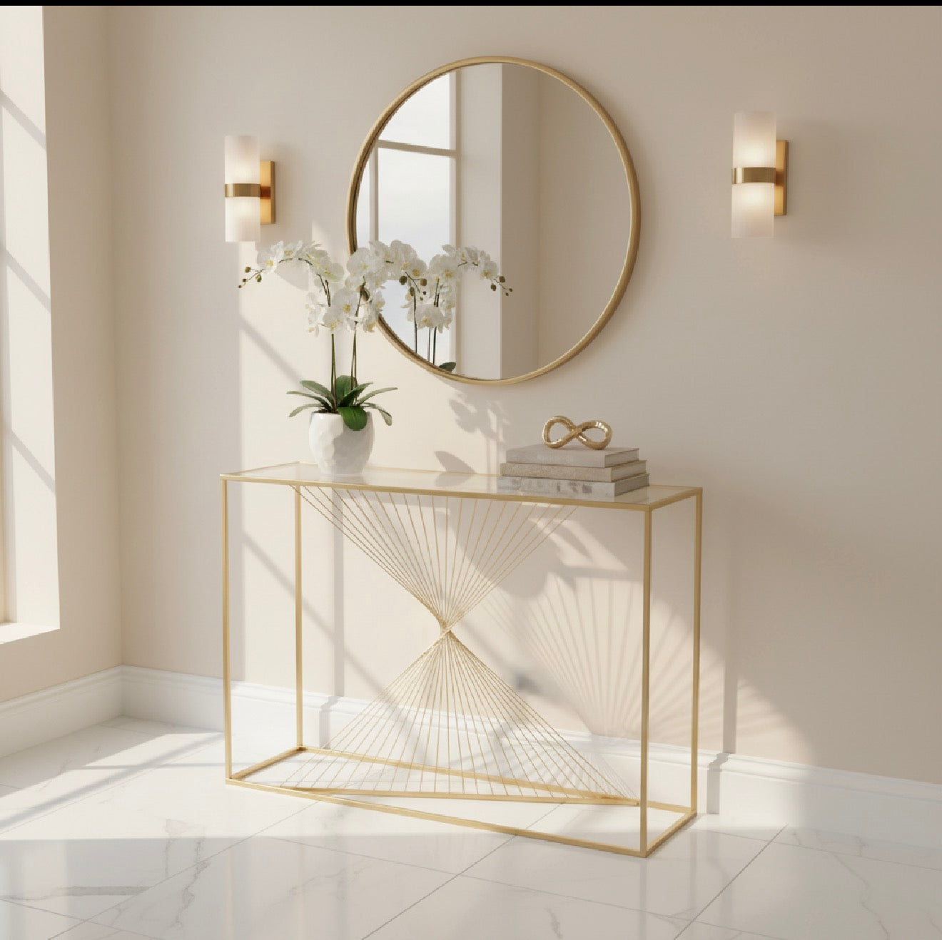 Gold lunar console table . 107 cm Last one . by Outlet Store