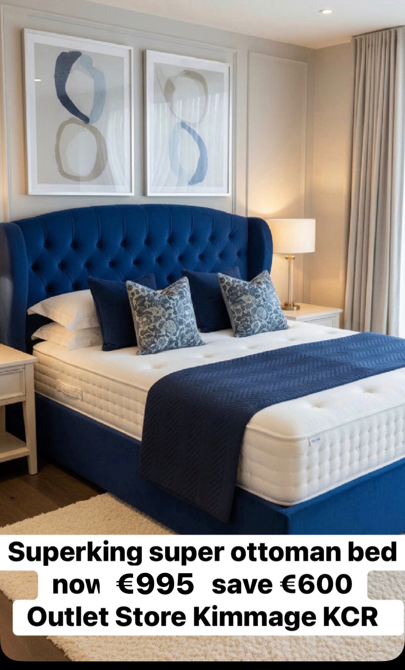 Delta Ottoman gas lift super king 6 ft Bed in plush navy velvet last 1 left at reduced price by zeence