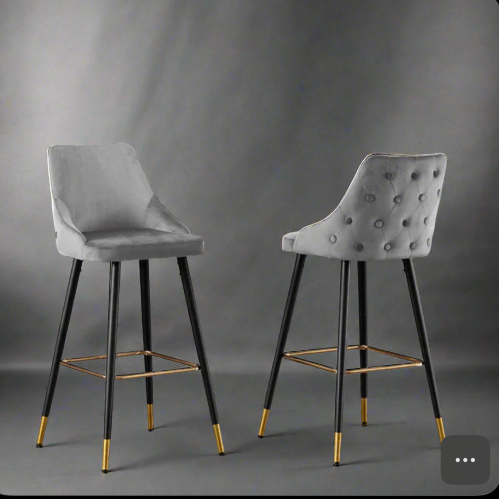 Avanza  bar stool with gold cap  in grey and navy .Now up to 50% off  in our outlet store !  T&C apply.