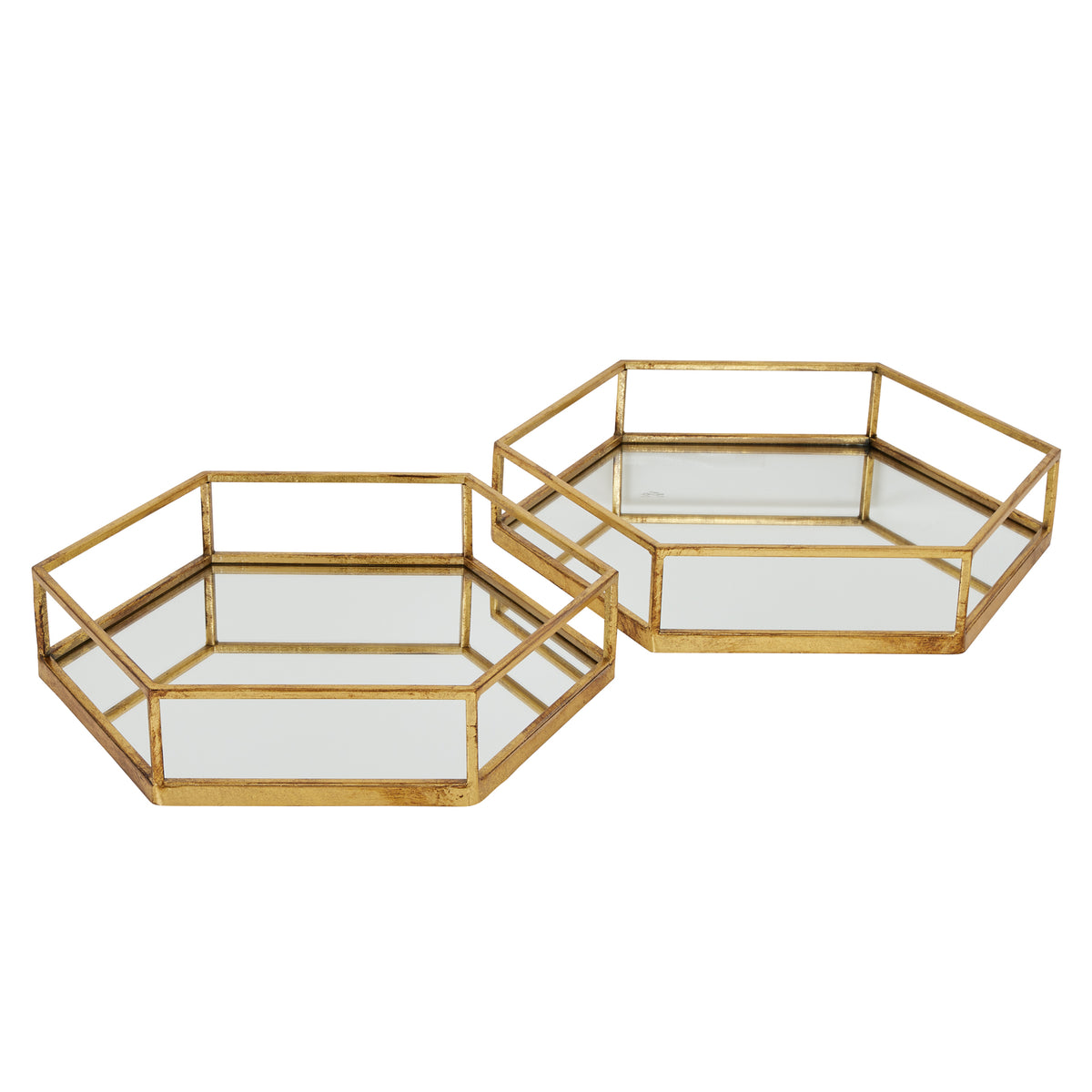 Gold Hexagon Set of Gold Trays - Two