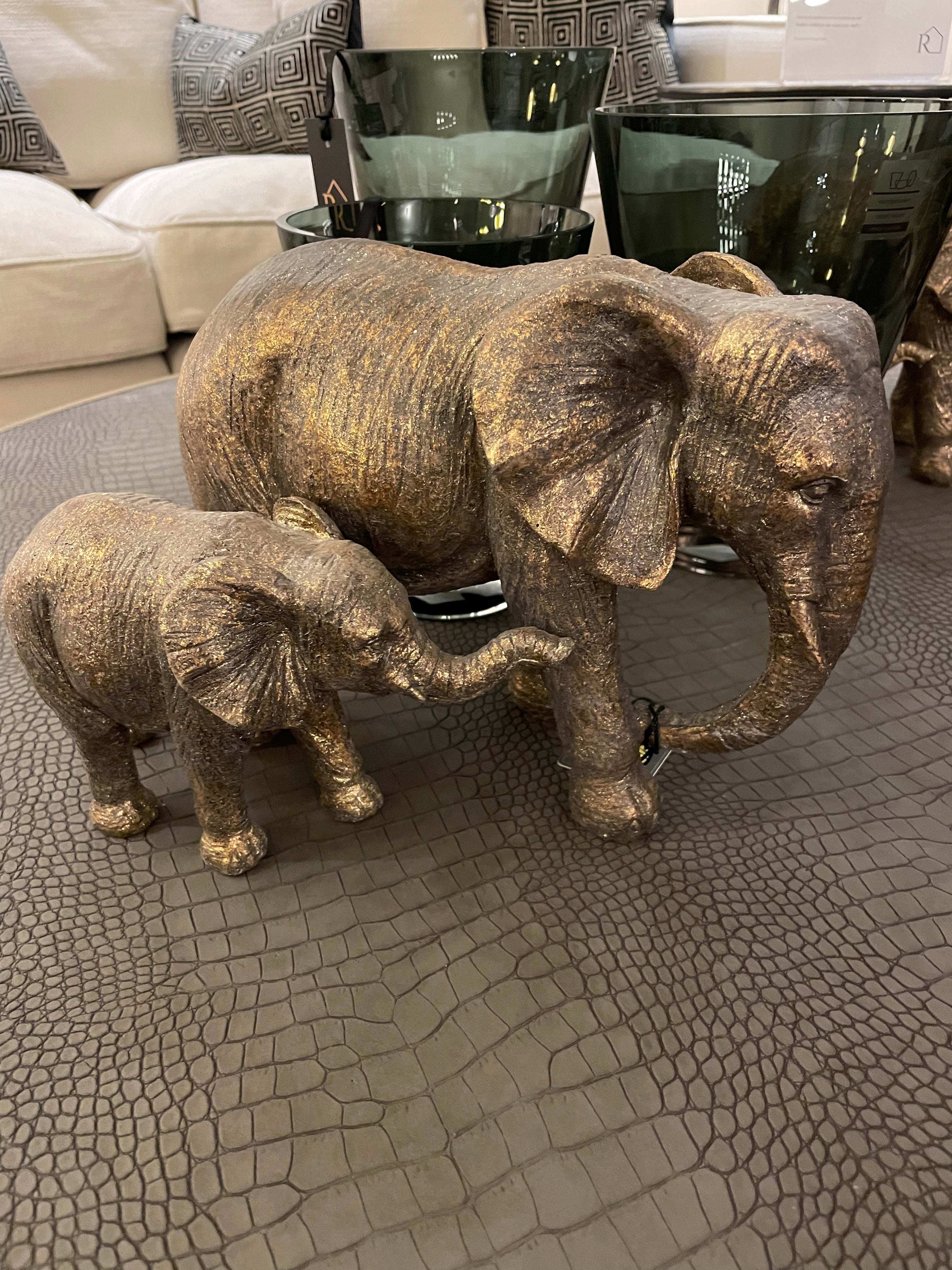 Gold Mother and Baby Elephant