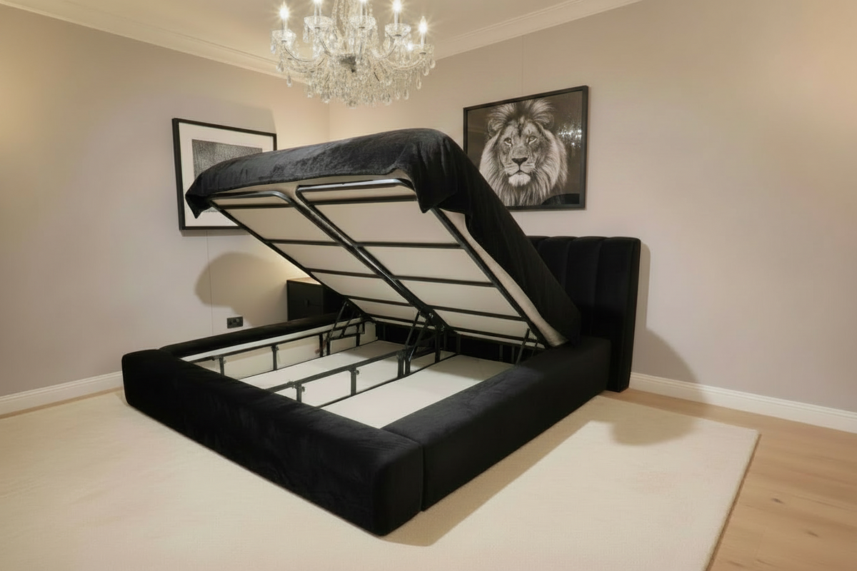 Hugo Delta with Ottoman Bed in Black half price superking. Instore purchase .