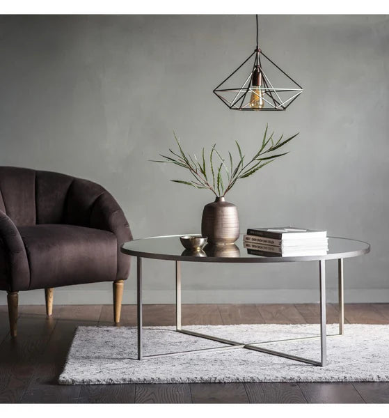 Torrence Mirrored  round contemporary Coffee Table reduced half price