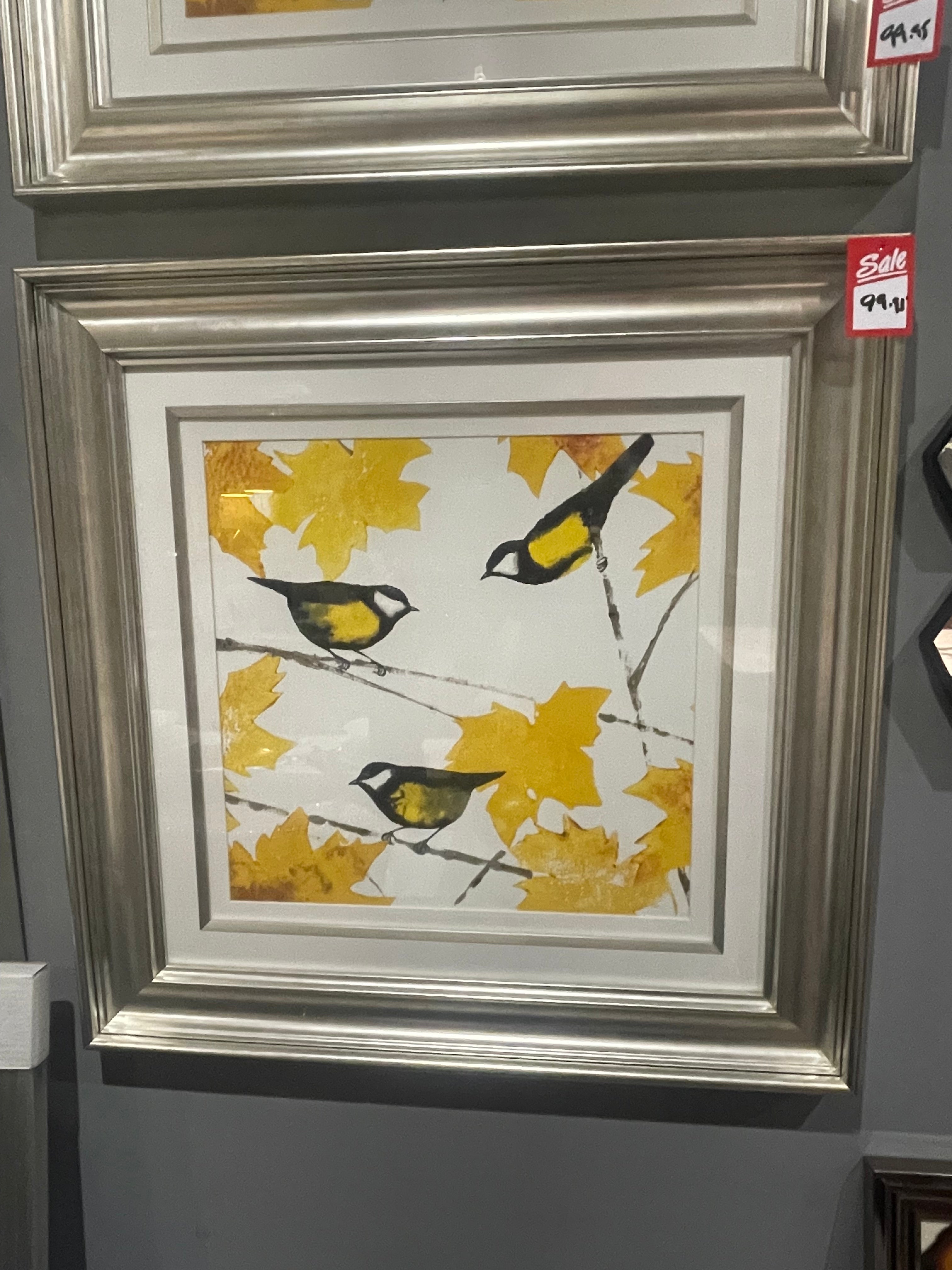 Birds on Champagne  frame wall art  Half Price reduced for Instore pick up.