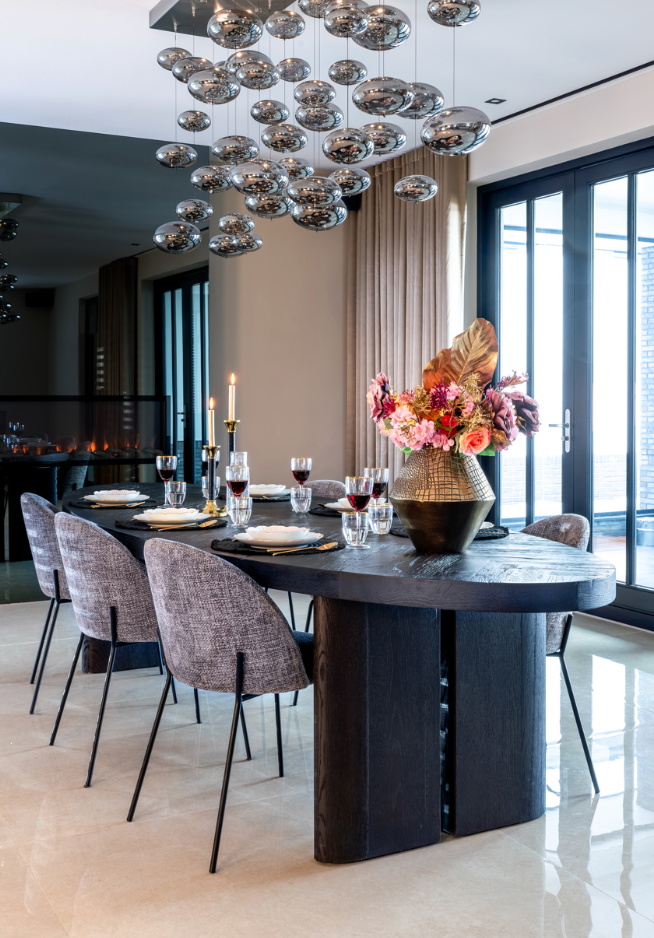 Langan oversized recycles oak dining table in dark coffee 330 cm