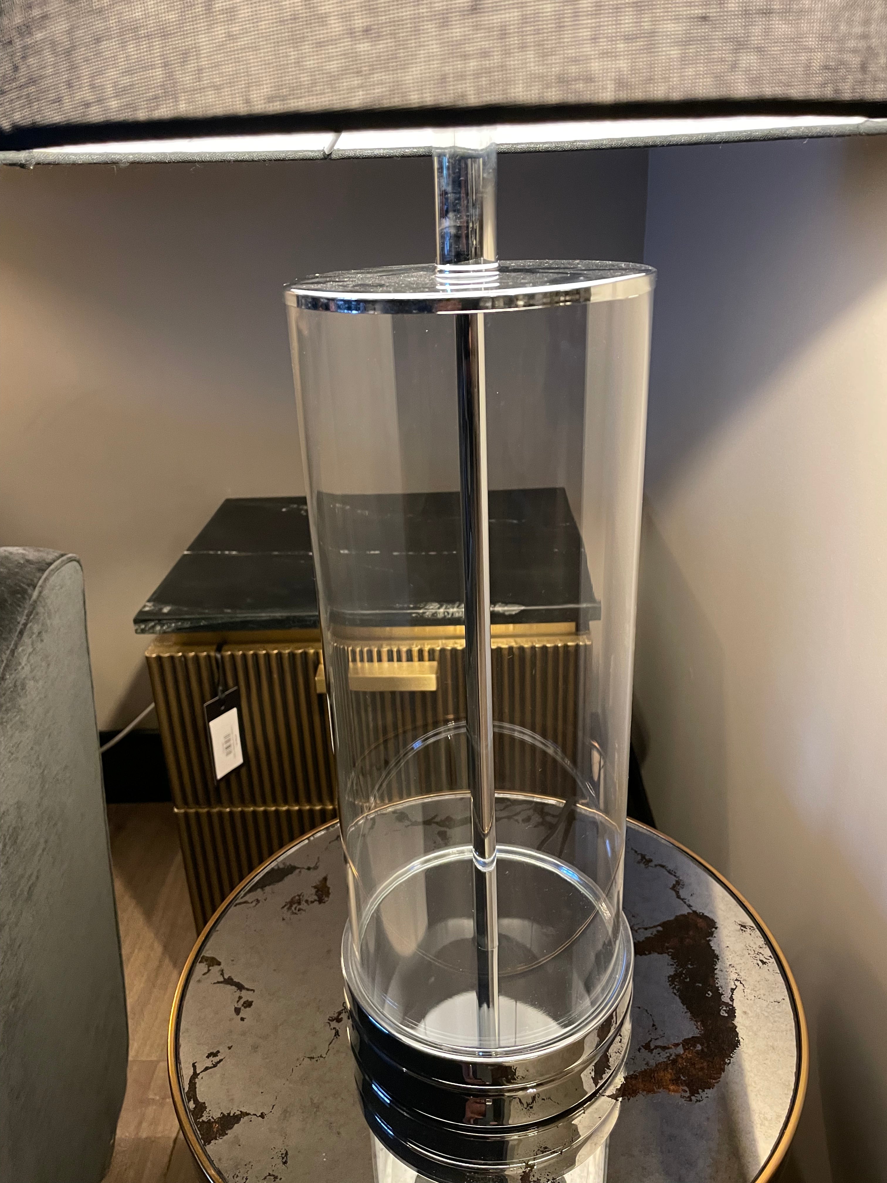 Ludo designer lamp with cylinder clear base and black shade pick up only