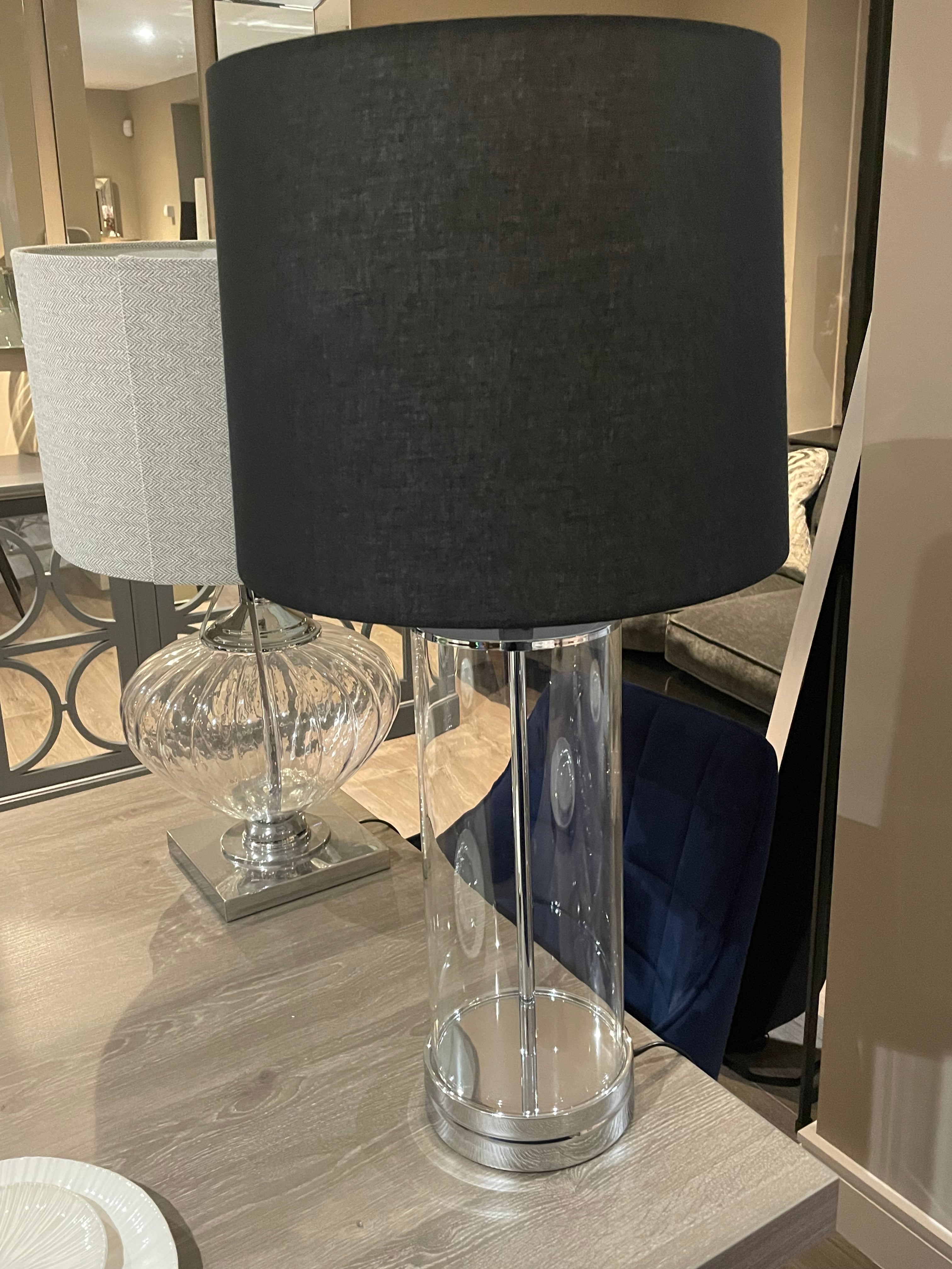 Ludo designer lamp with cylinder clear base and black shade pick up only