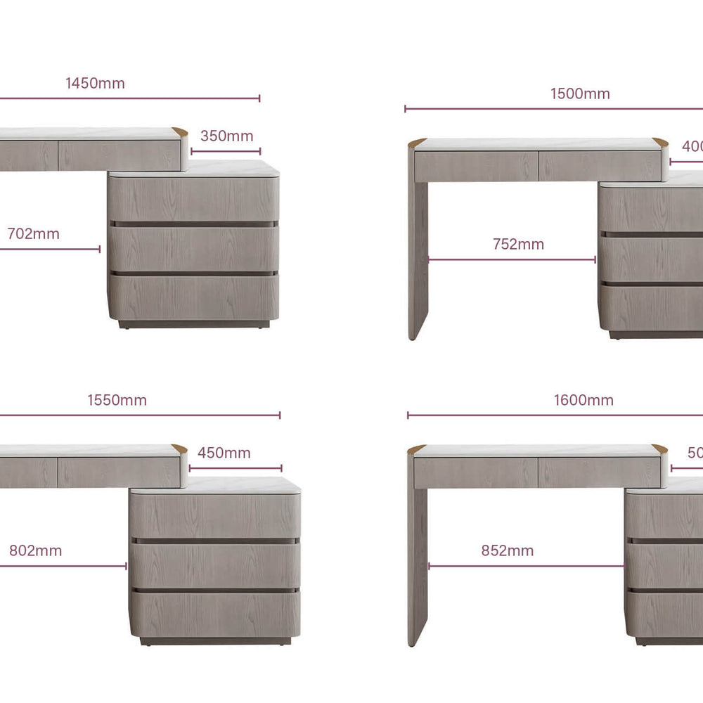 Mondi Dressing Table with 5 Drawer Chest Washed Oak