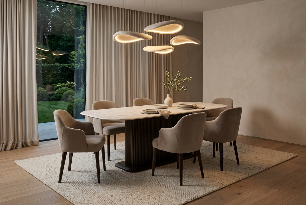 Meridian large Morchana marble dining table on stunning floating base by Richmond