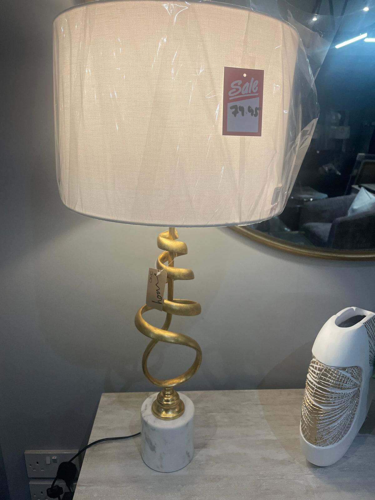 Mindy Gold and marble tall table lamp with white shade half price Sale Special