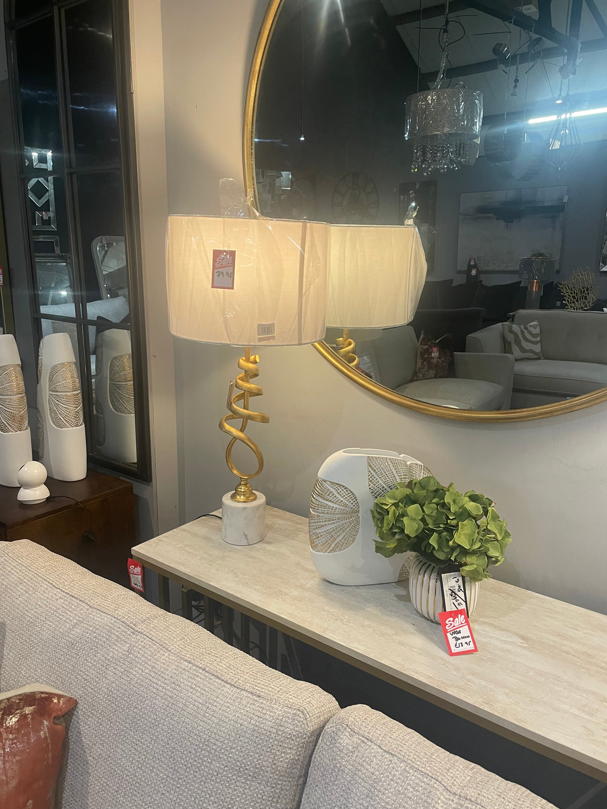 Mindy Gold and marble tall table lamp with white shade half price Sale Special