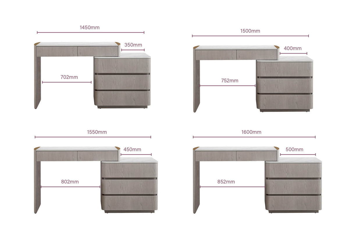 Mondi Dressing Table with 5 Drawer Chest Washed Oak