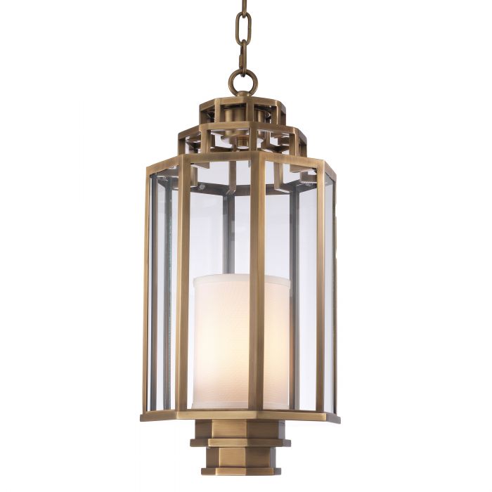 Monticello S lantern in antiqued brass by Eichholtz. Reduced