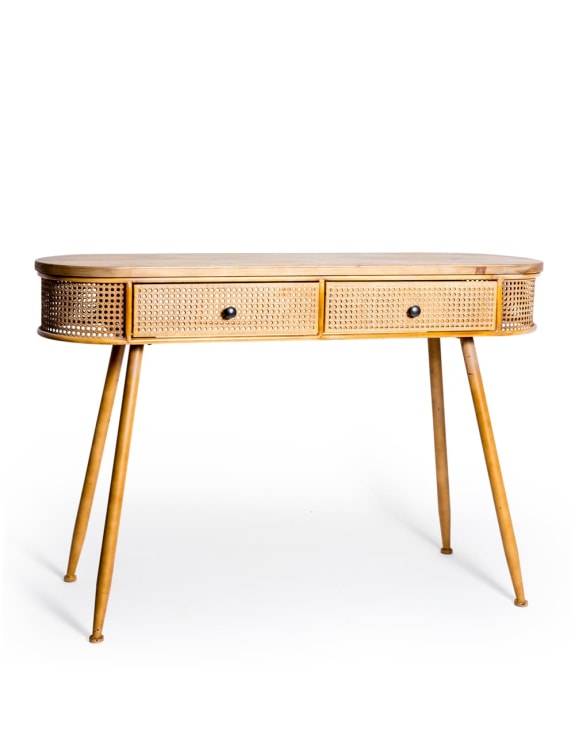 RUSTIC METAL RATTAN AND WOOD console table/ desk