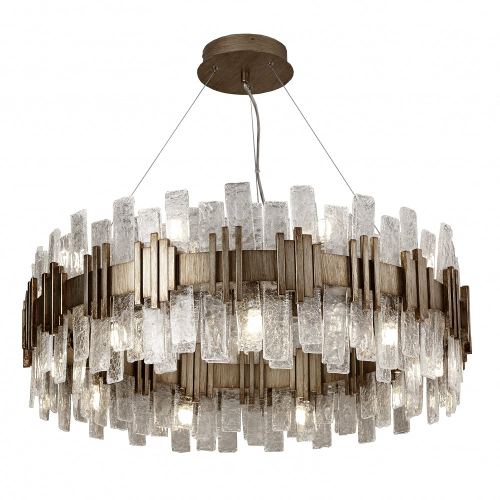 Saiph 80 cm chandelier in gold with textured glass