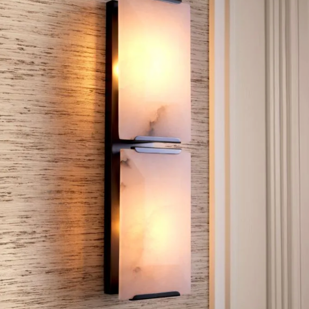 Wall Lamp Ortiz Bronze highlight finish w  alabaster by Eichholtz