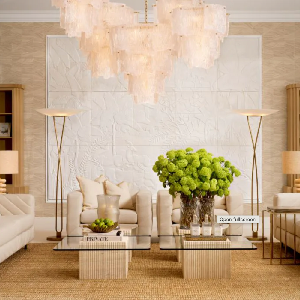 Chandelier Asinara L Antique brass finish w textured glass  by Eichholtz