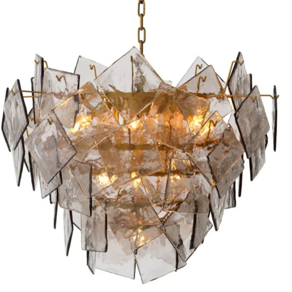 Chandelier Biltmore Antique brass finish | light smoke glass by Eichholtz.