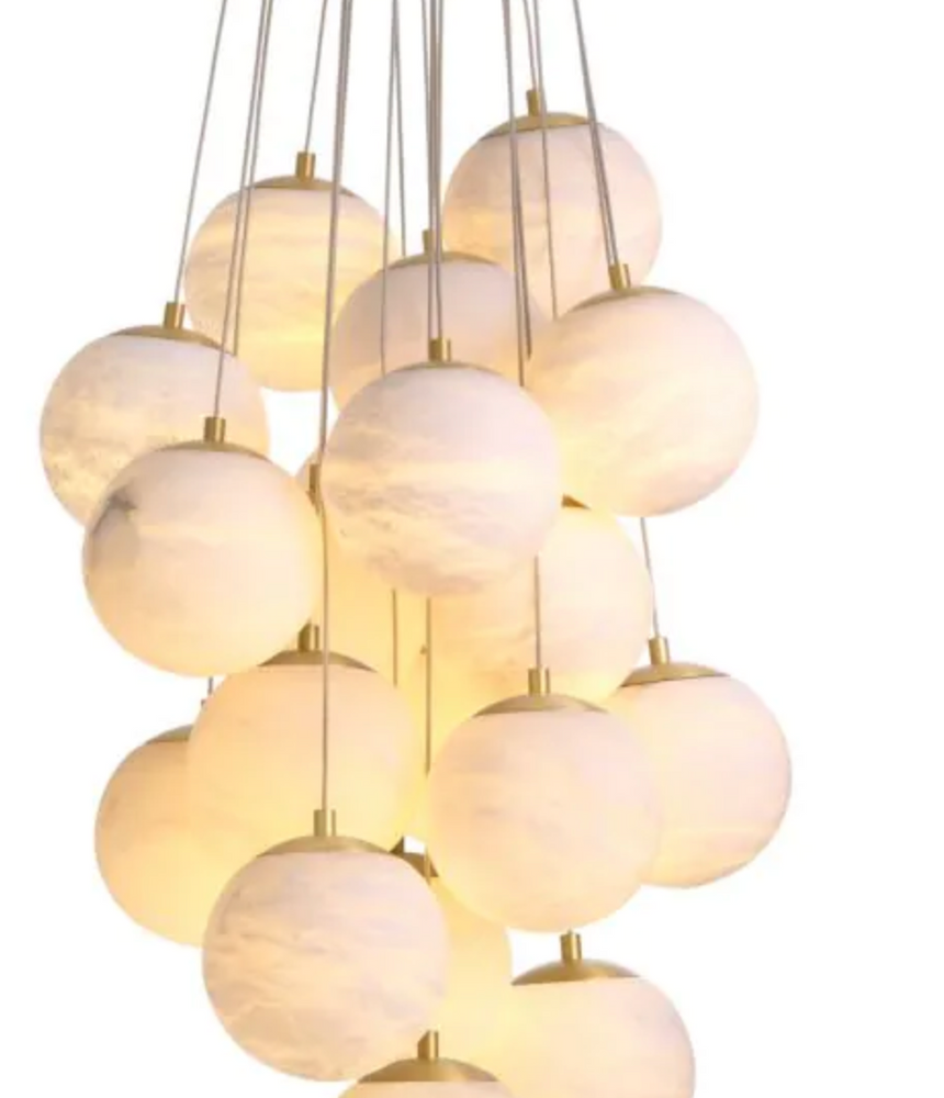 Chandelier Sphinx L Antique brass finish | alabaster by Eichholtz.  Ex Showroom 40& off