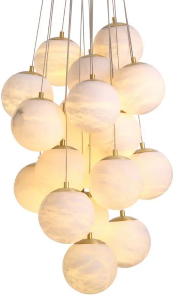 Chandelier Sphinx L Antique brass finish | alabaster by Eichholtz.  Ex Showroom 40& off