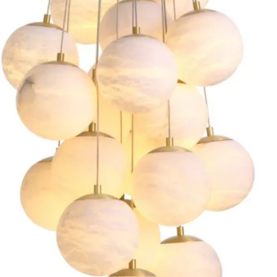 Chandelier Sphinx L Antique brass finish | alabaster by Eichholtz.  Ex Showroom 40& off